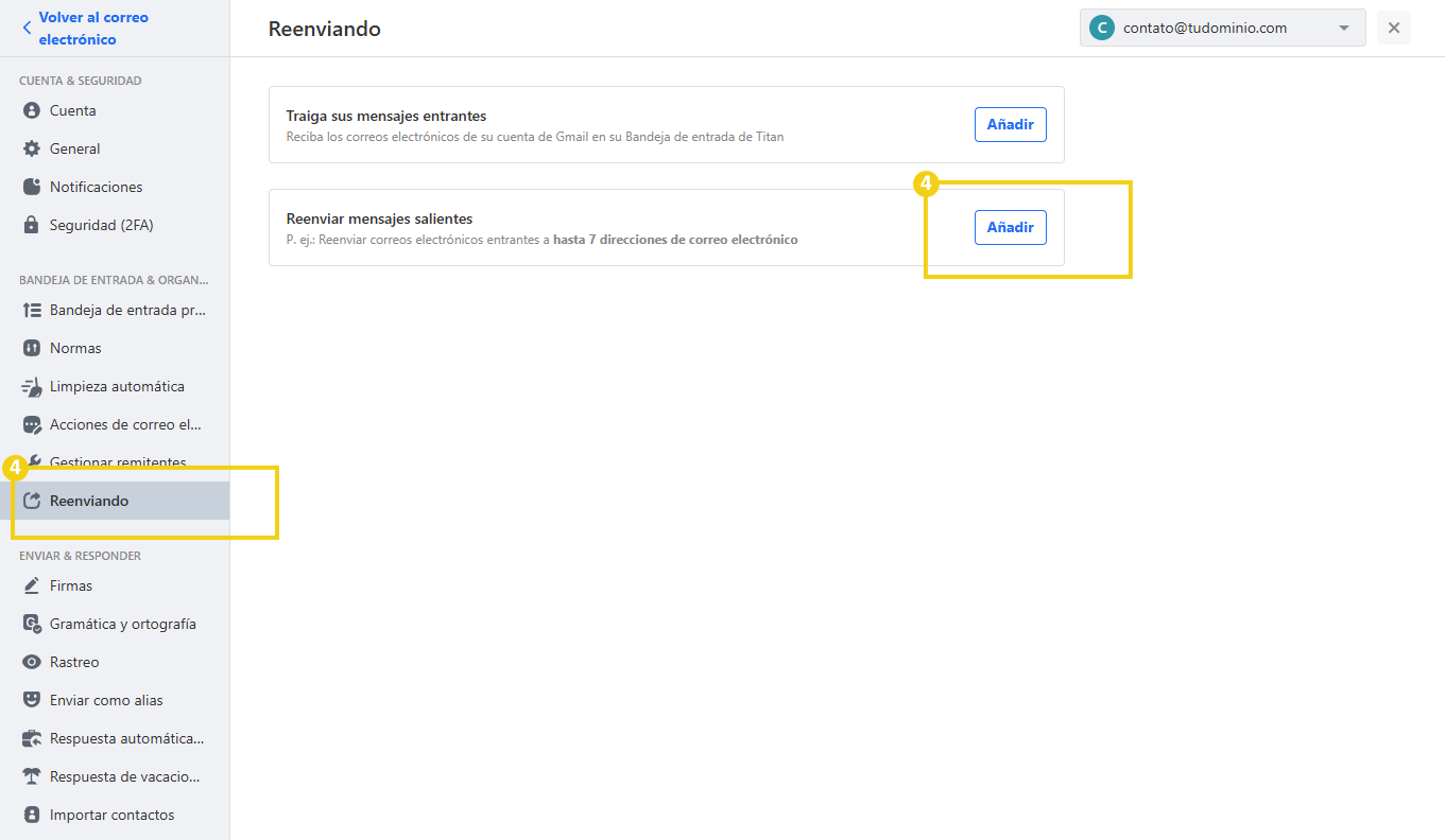 Cómo enviar y recibir correos electrónicos Titan a través de Outlook - Encaminhamento