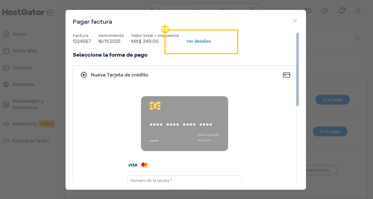 Botón "Ver detalles" destacado para visualización de los detalles de la factura.