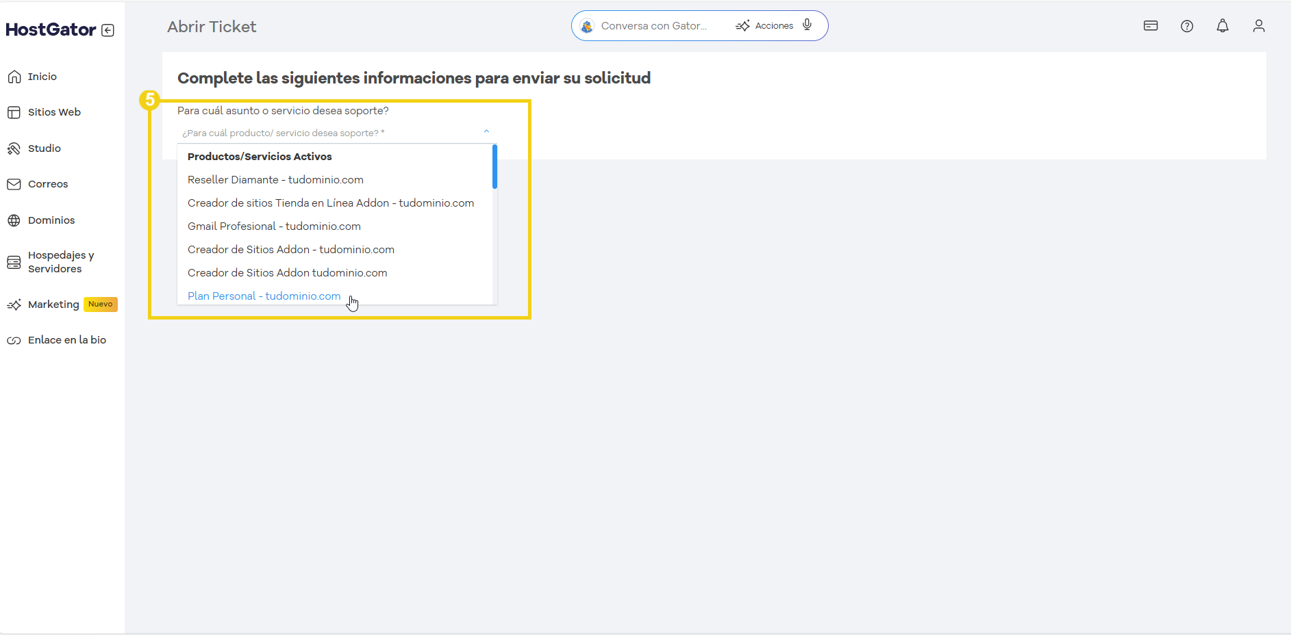 panel-hostgator-rellenar-informaciones-abrir-caso