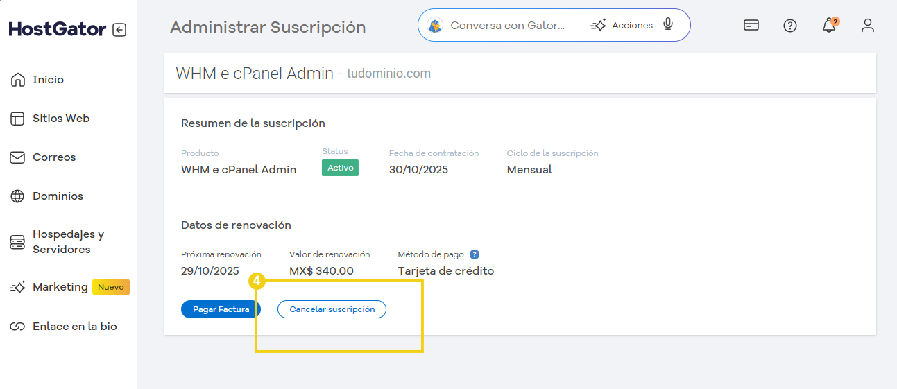 imagen ilustrativa del portal del cliente mostrando a administración de la suscripción