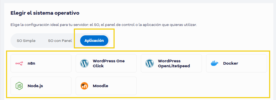 La imagen muestra la opción de contratar la VPS con la aplicación que usted desee.