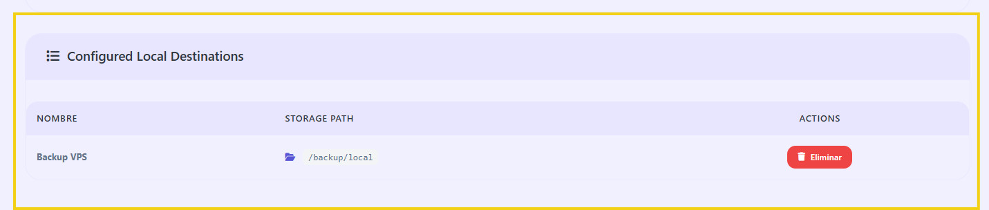 Imagen muestra la pantalla en CyberPanel con el destino que fue configurado exhibido justo debajo