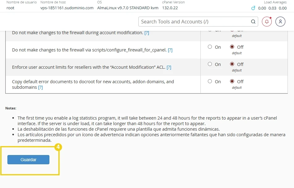 Imagen muestra que tras activar la opción on, se debe hacer clic en el botón guardar