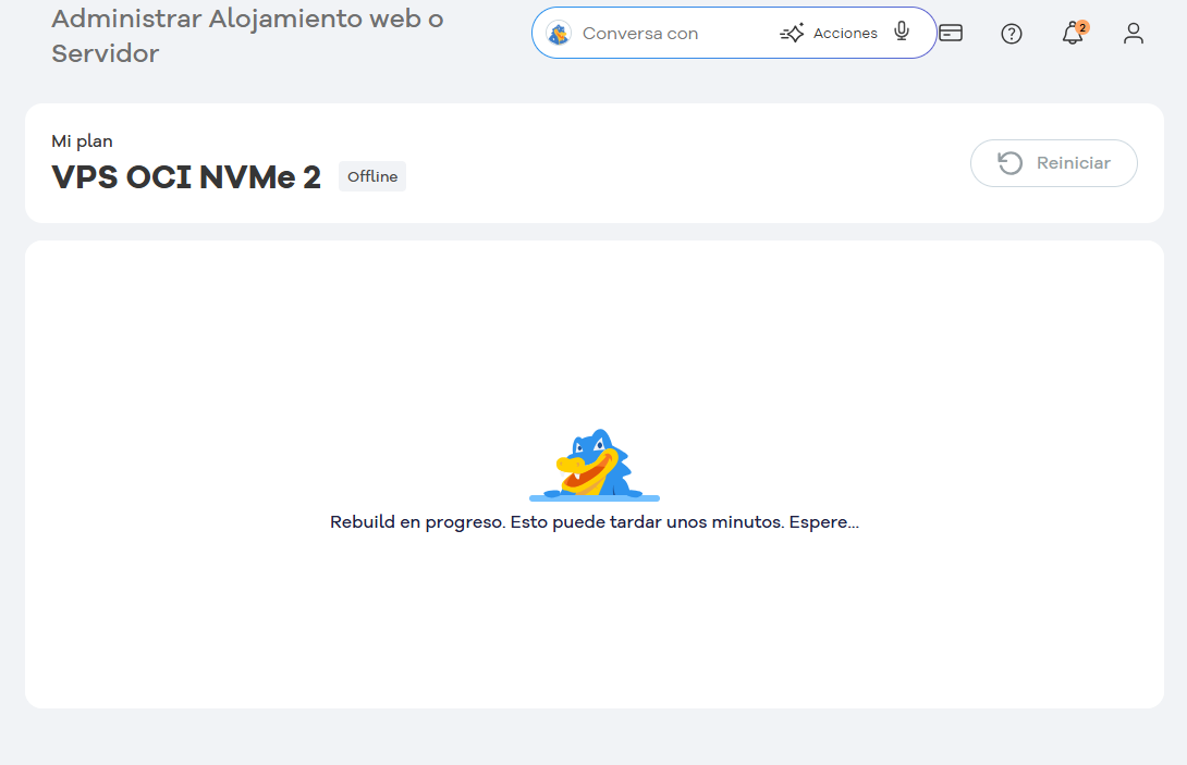 Imagen muestra pantalla de procesamiento del rebuild