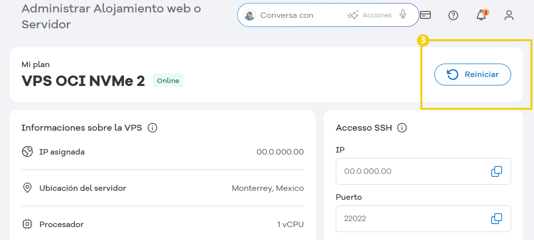 Imagen ilustrativa del reinicio de una máquina, donde se destaca el botón "Reiniciar" 