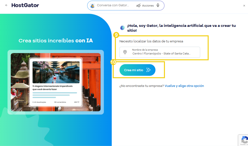 Crear un sitio web usando HostGator con la función de inteligencia artificial para crear sitios web increíbles de manera fácil y rápida.