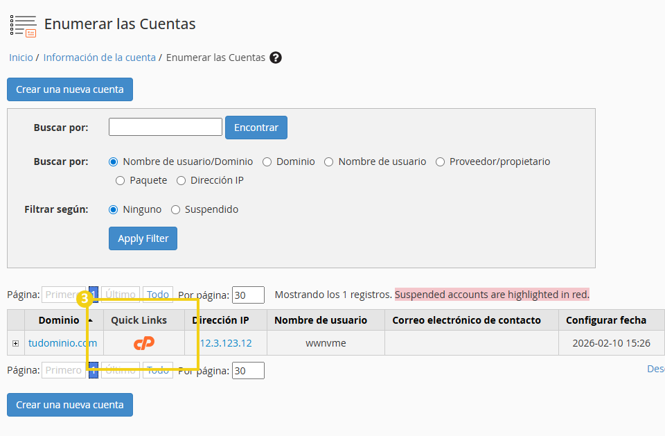 Imagen de la página de configuraciones de seguridad del panel de control del servidor WHM, destacando opciones de autenticación y protección de datos.