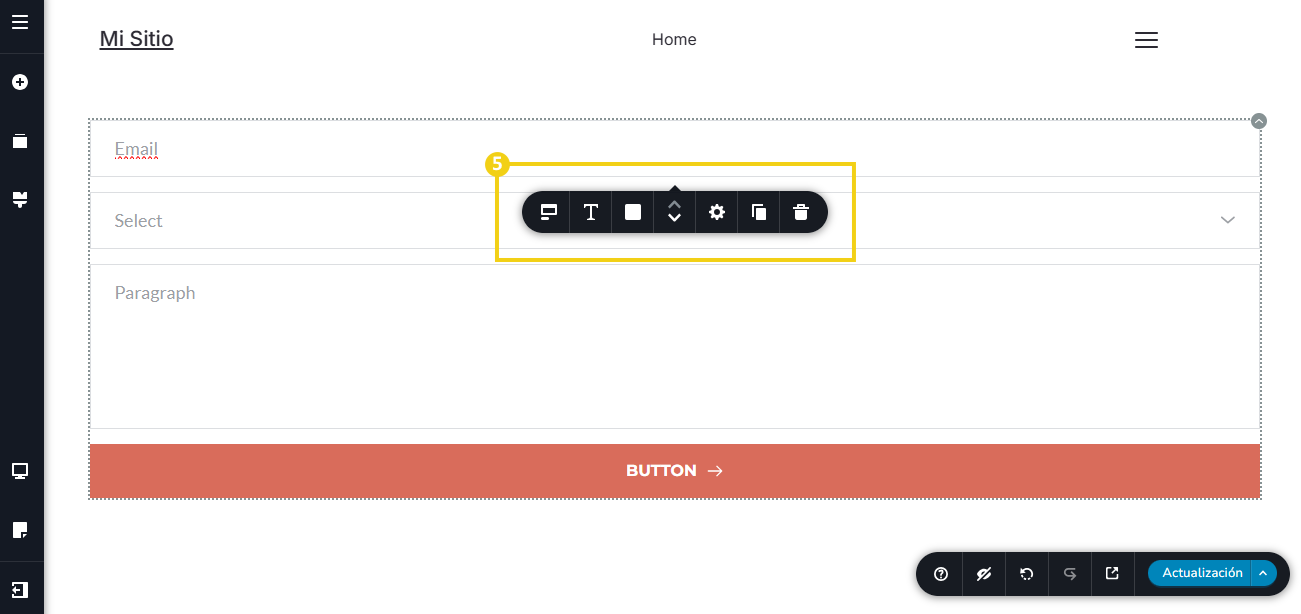 pantalla del editor del nuevo creador de sitios con ia, mostrando dentro del menú de herramientas 
