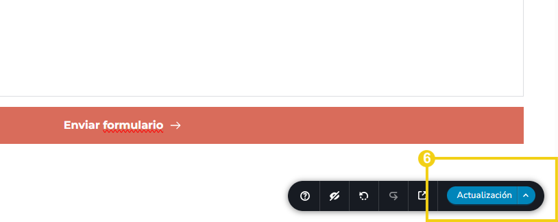 pantalla del editor del nuevo creador con ia, destacando en el menú inferior el botón de actualización para guardar cambios