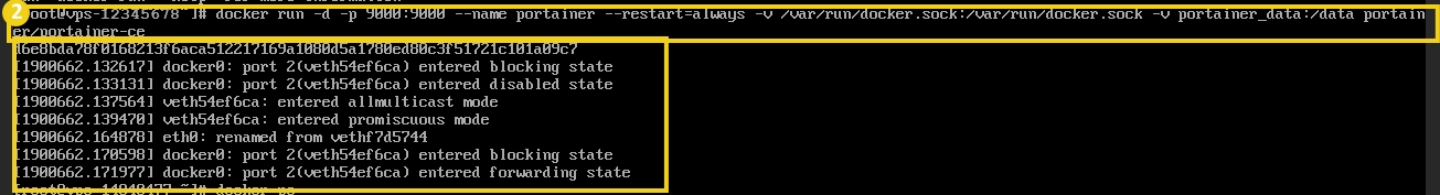 Captura de pantalla mostrando mensajes de registro relacionados con Docker, incluyendo estados de entrada y cambios de estado de contenedores.