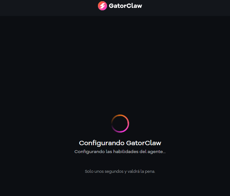 Pantalla de configuración del sistema GatorClaw, indicativa de ajuste de habilidades de un agente o sistema automatizado.