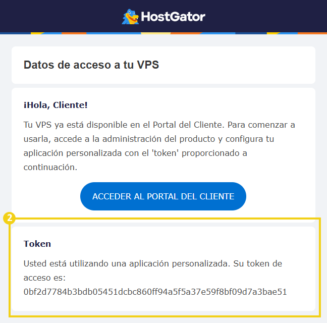 Imagen muestra el correo electrónico enviado por HostGator con los datos de acceso del plan VPS