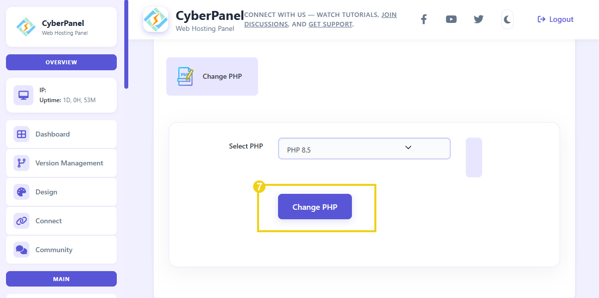 Botón Change PHP para guardar cambios