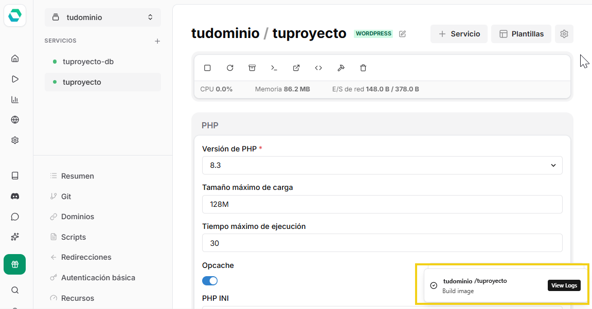 Pop-up con progreso de reconstrucción de imagen