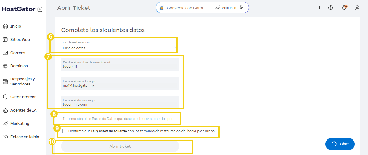 La imagen muestra un formulario que debe completarse en el portal del cliente.
