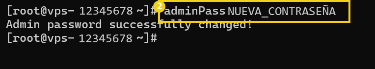 Terminal — comando para generar la nueva contraseña de CyberPanel