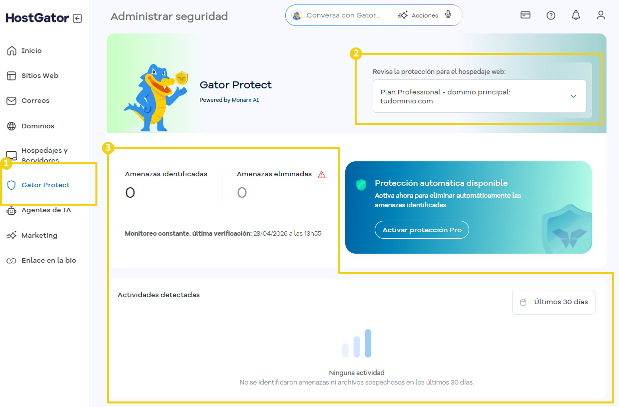 Portal del Cliente — área de Gator Protect destacada