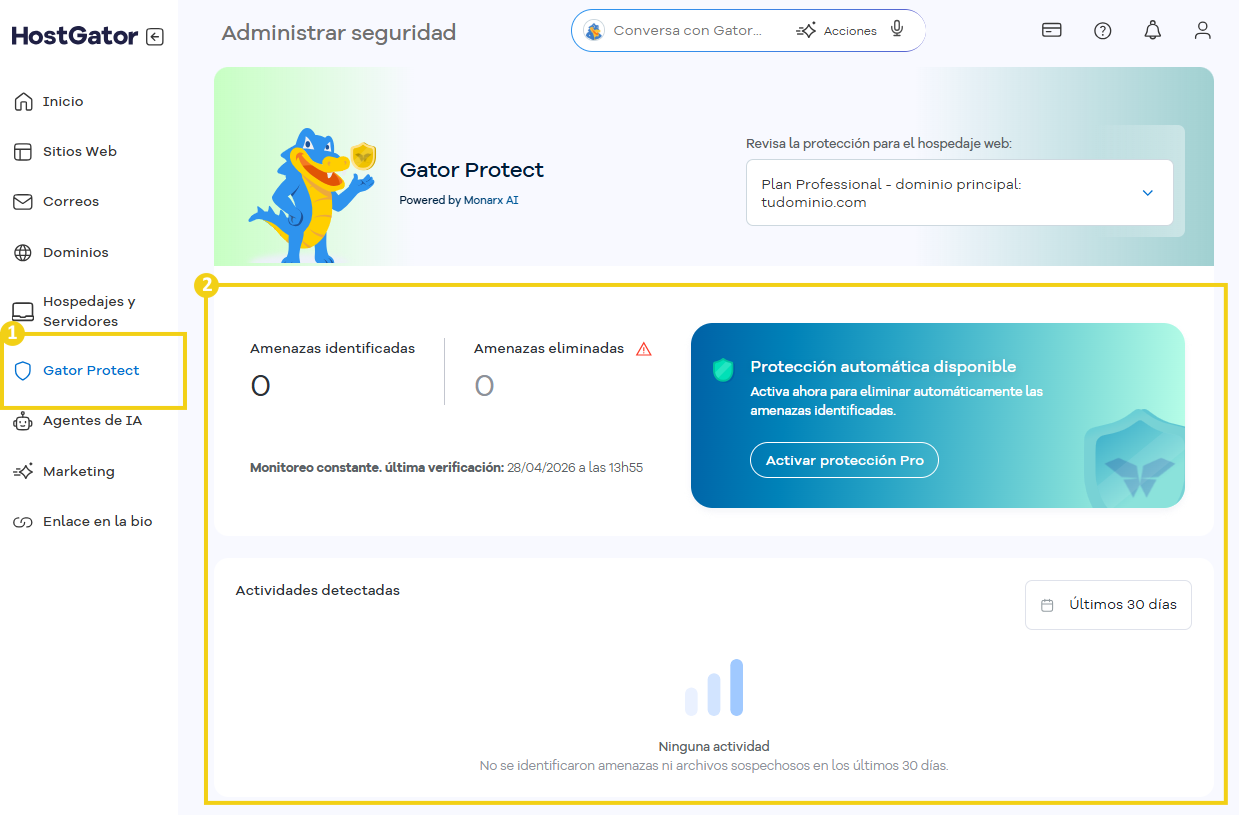 Portal del Cliente — pantalla donde se muestra Gator Protect disponible