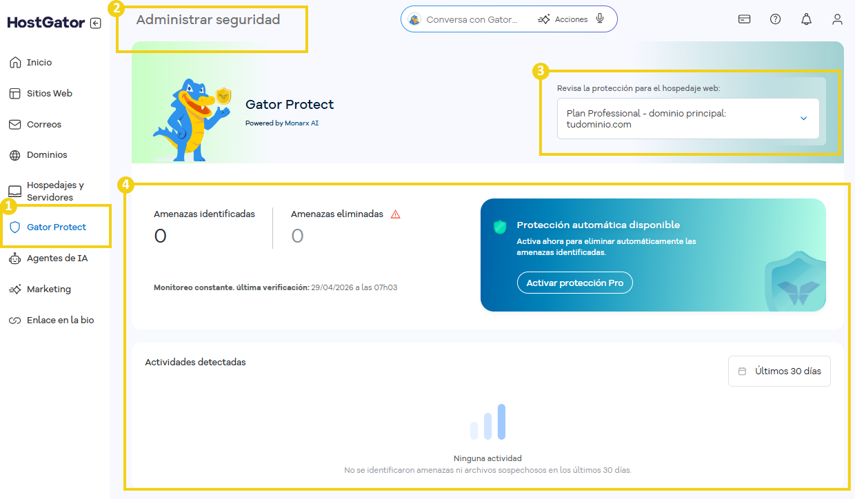 Portal del Cliente — acceso a la sección Gator Protect en el menú lateral