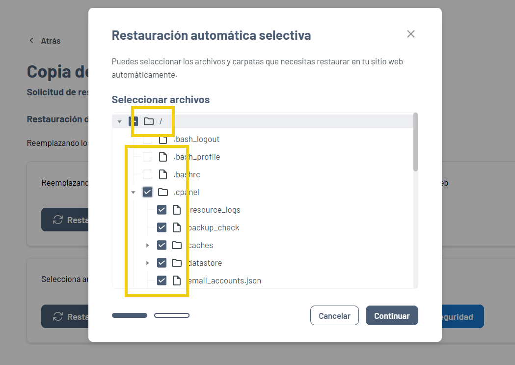 Gator Backup — pantalla Seleccionar Archivos con las opciones para elegir los archivos en destaque