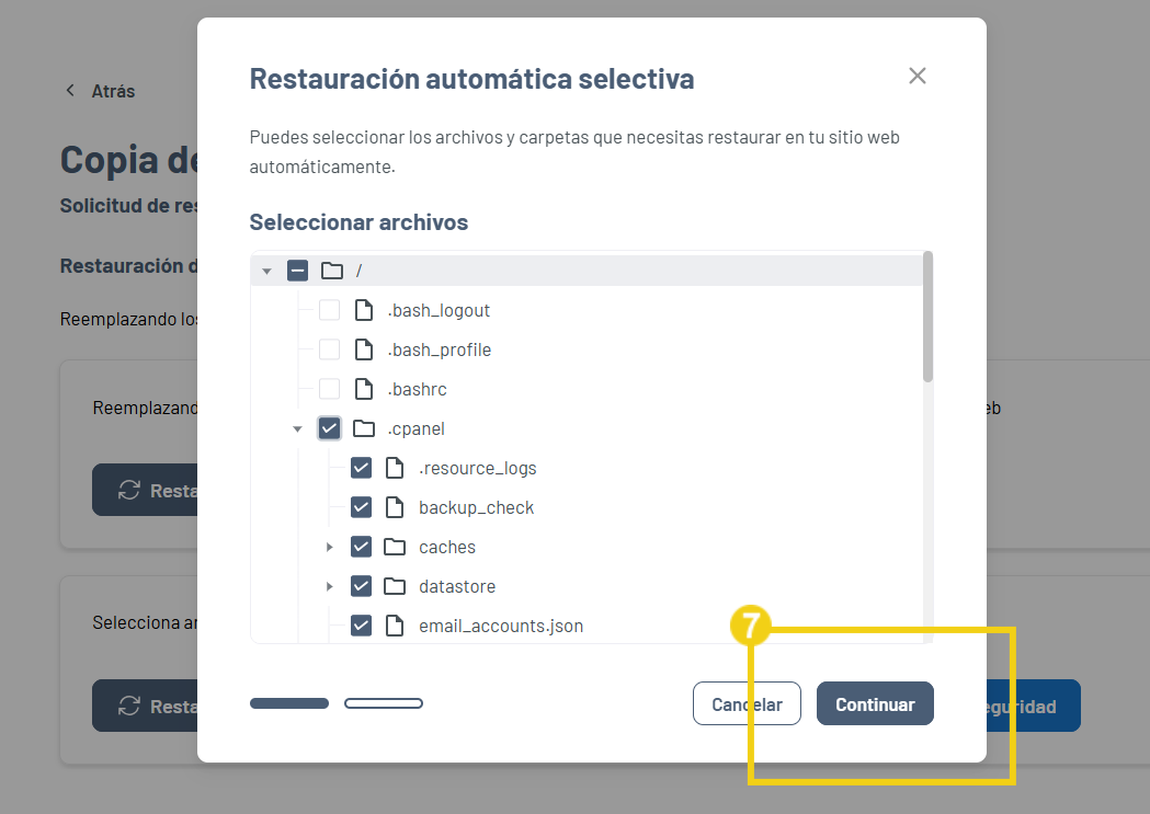 Gator Backup — pantalla Seleccionar Archivos con el botón Continuar en destaque