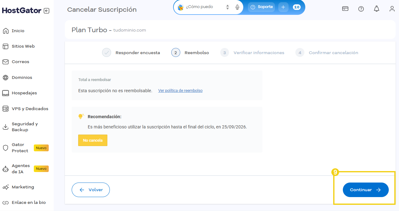 La imagen muestra la pantalla del Portal del Cliente con la opción de hablar con especialistas para ayudarle a encontrar una solución y evitar la cancelación.