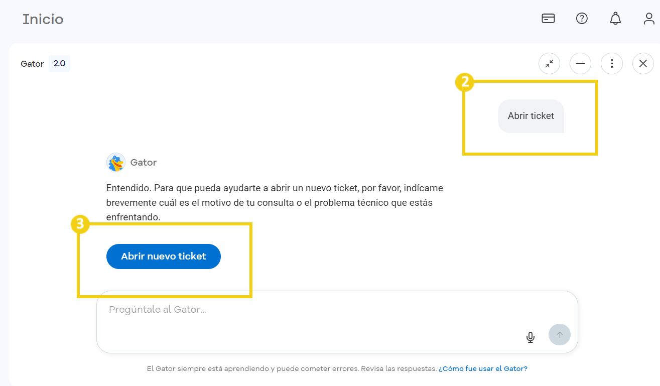 La imagen muestra la pantalla del Portal del Cliente con el flujo de solicitud de apertura de ticket