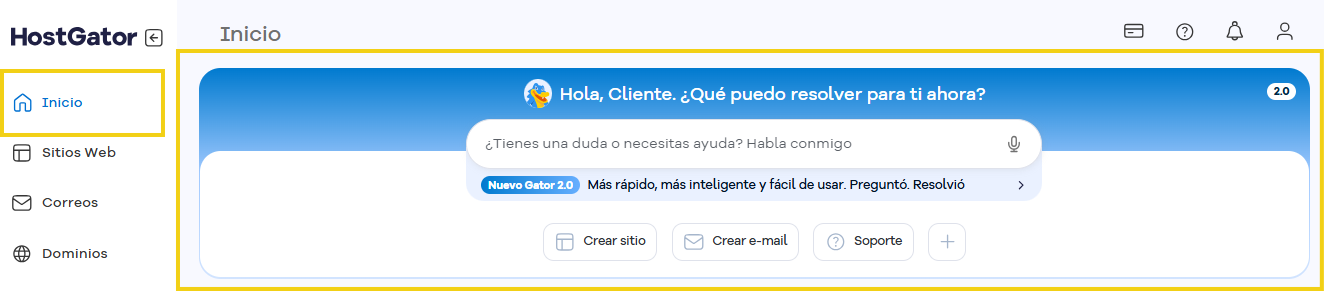 Portal del Cliente — pantalla inicial con el área del Gator destacada