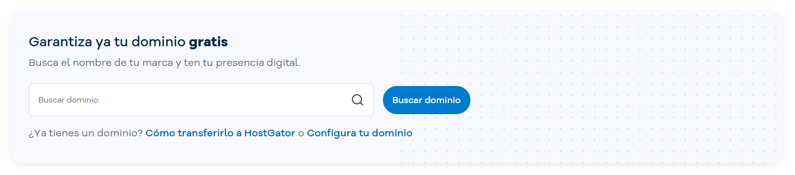 Portal del Cliente — pantalla inicial con la sección Garantiza ya tu dominio gratis