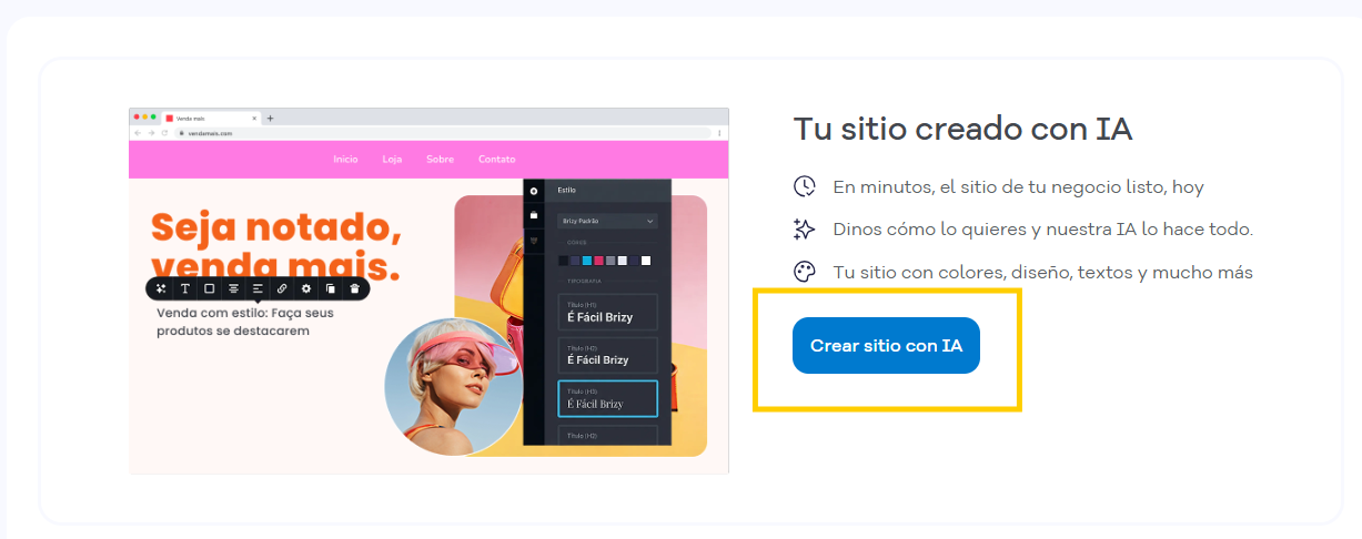 Portal del Cliente — pantalla inicial con la sección Tu sitio creado con IA