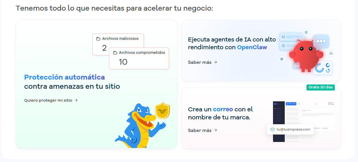 Portal del Cliente — pantalla inicial con la sección Tenemos todo lo que necesitas para acelerar tu negocio