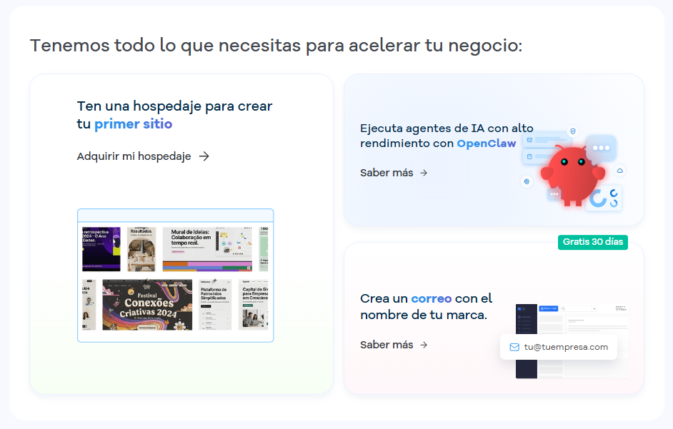 Portal del Cliente — pantalla inicial con la sección Tenemos todo lo que necesitas para acelerar tu negocio