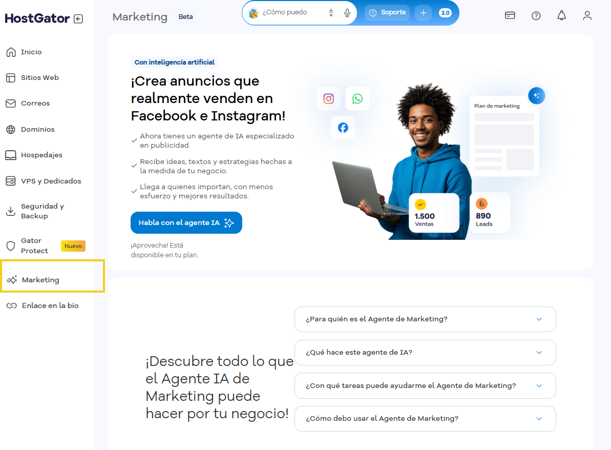 Pantalla Marketing del Portal del Cliente