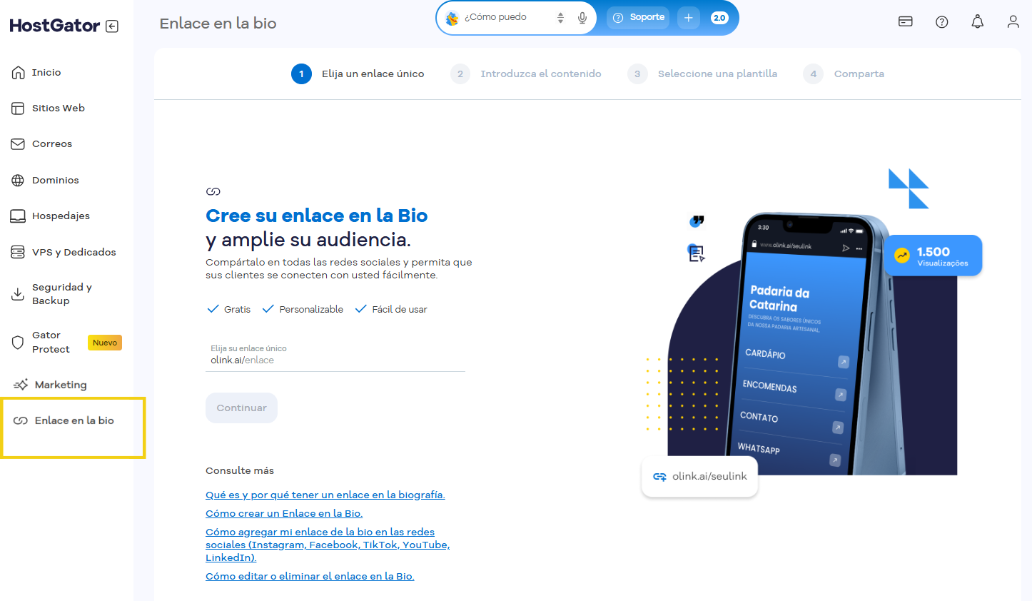 Pantalla Enlace en Biografía del Portal del Cliente