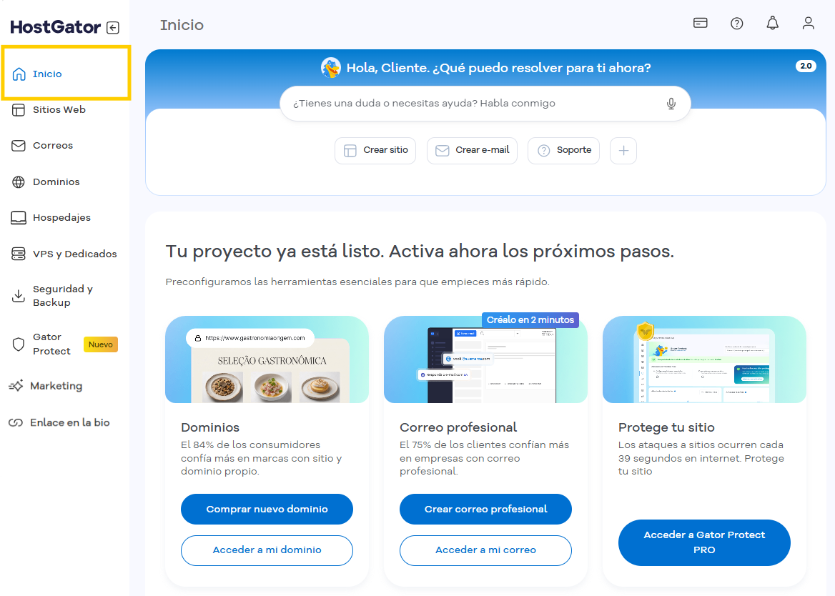 Pantalla de inicio del Portal del Cliente
