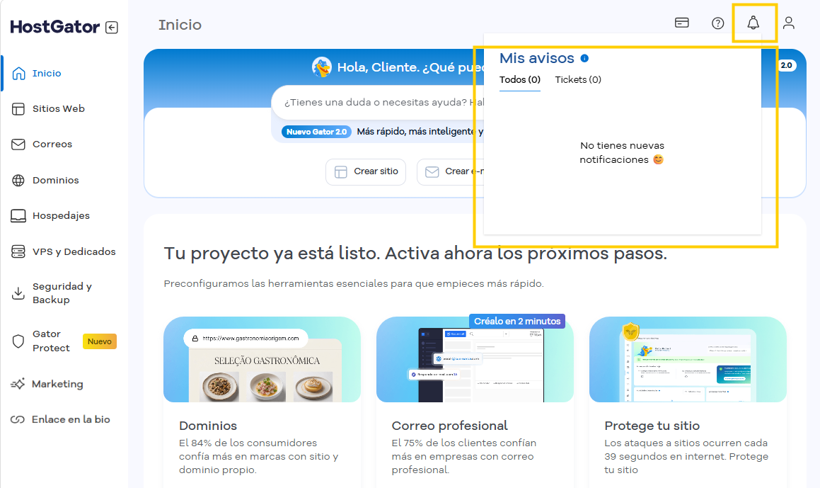 Pantalla Mis avisos del Portal del Cliente