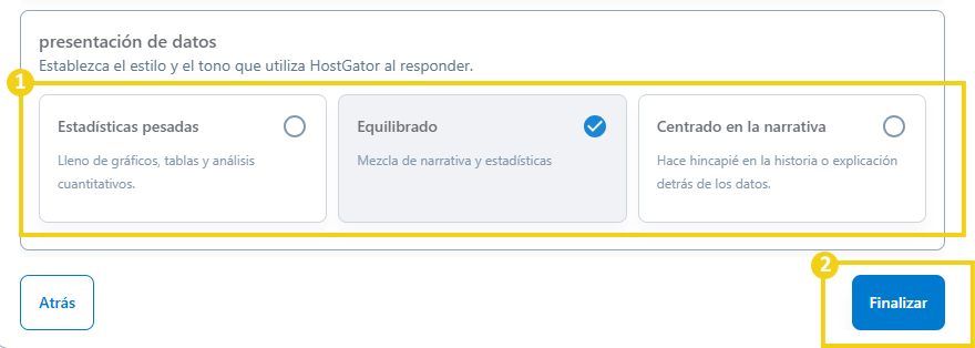 AllPass — configuraciones de la sección “Presentación de datos”