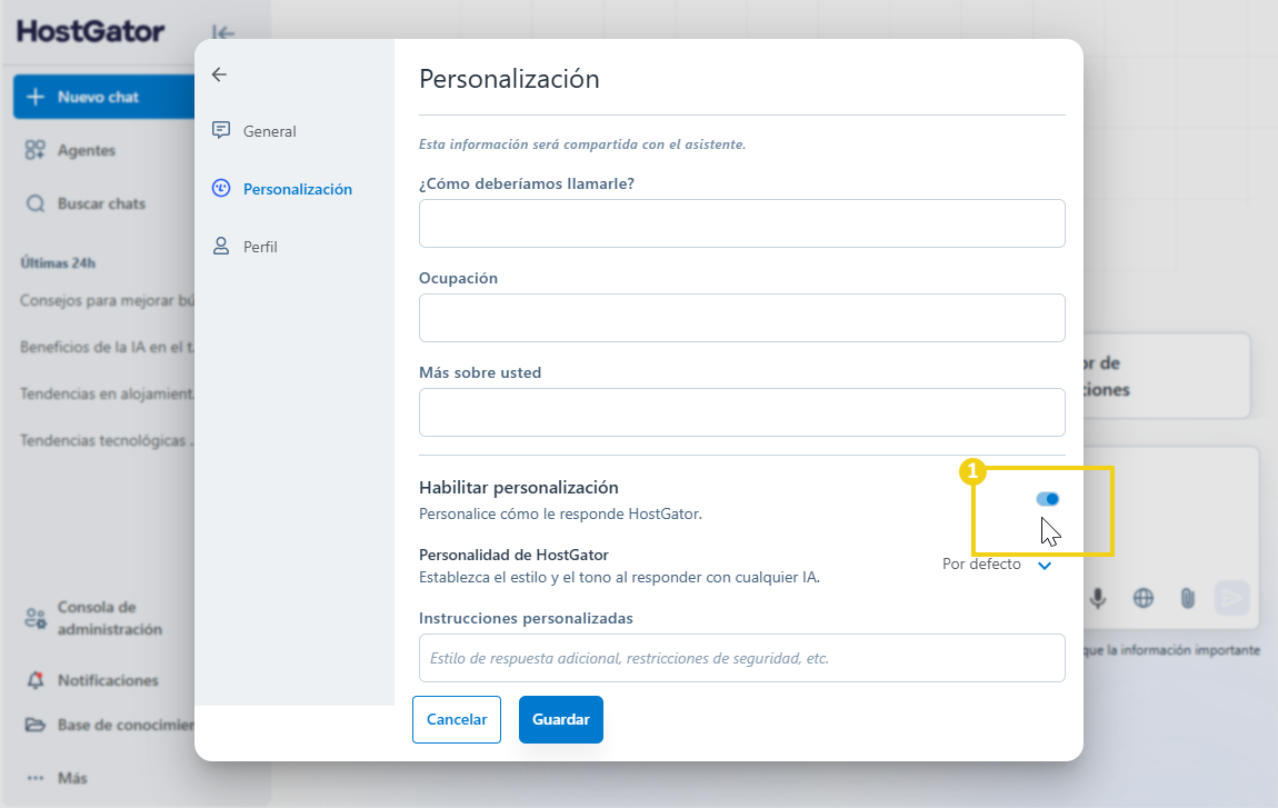 Botón de activación de la opción de personalización de AllPass