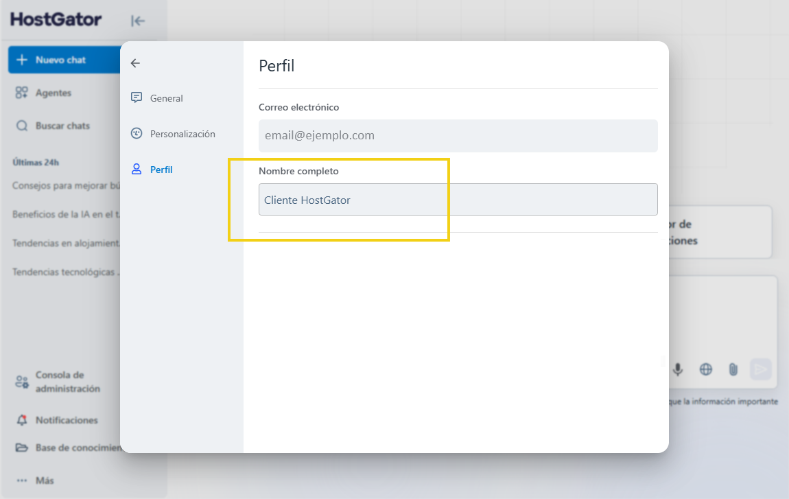 Pantalla "Perfil" — campo para ingresar el nombre en el perfil de AllPass