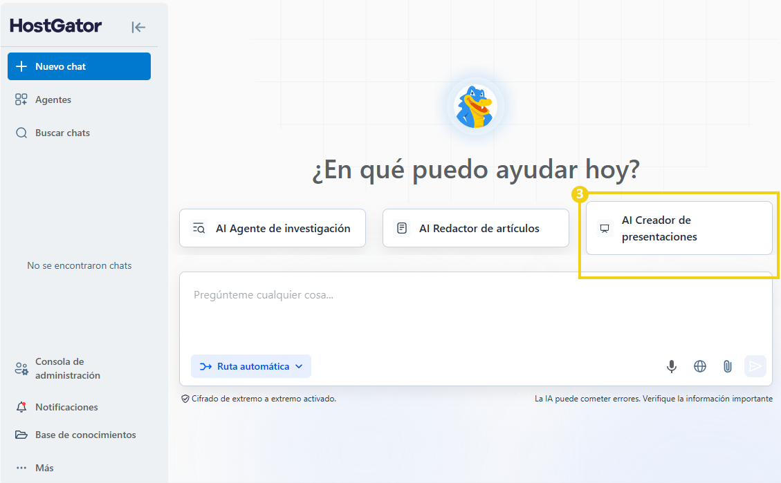 Opción "AI Creador de Presentaciones" en destaque
