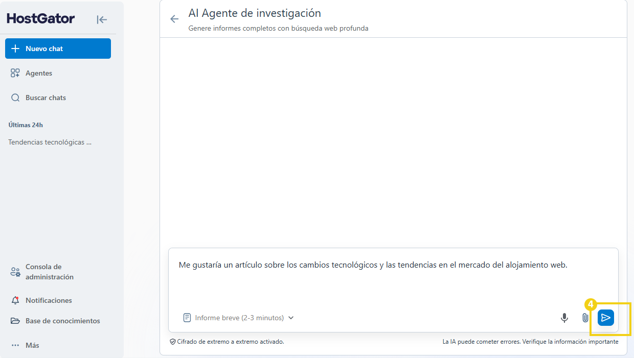 Ícono de flecha en destaque para confirmar el envío del mensaje