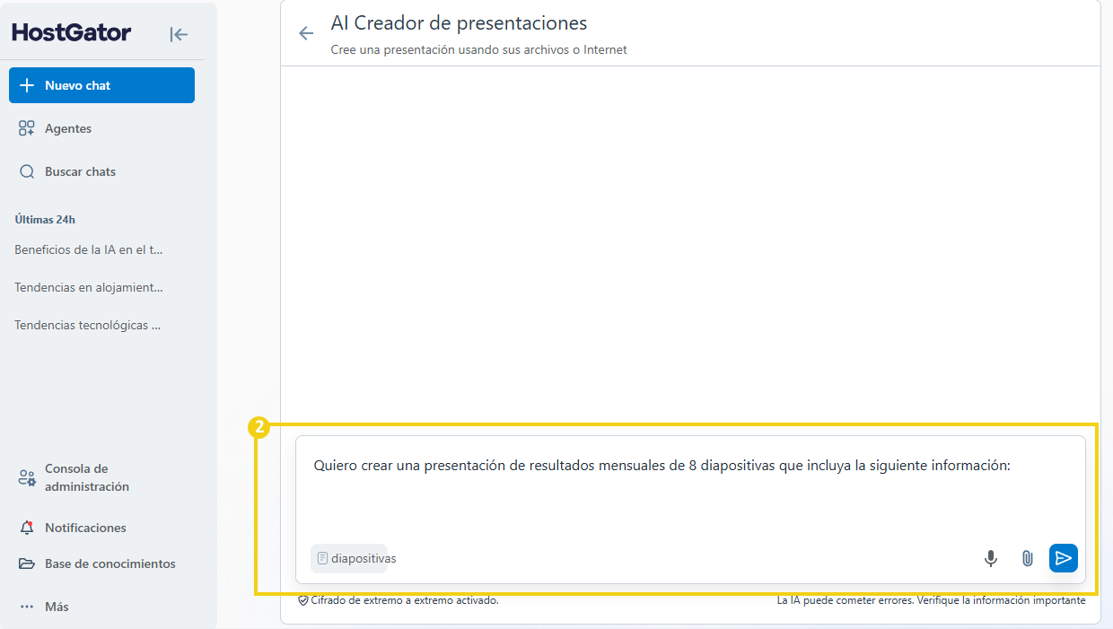 Pantalla para la creación de presentaciones