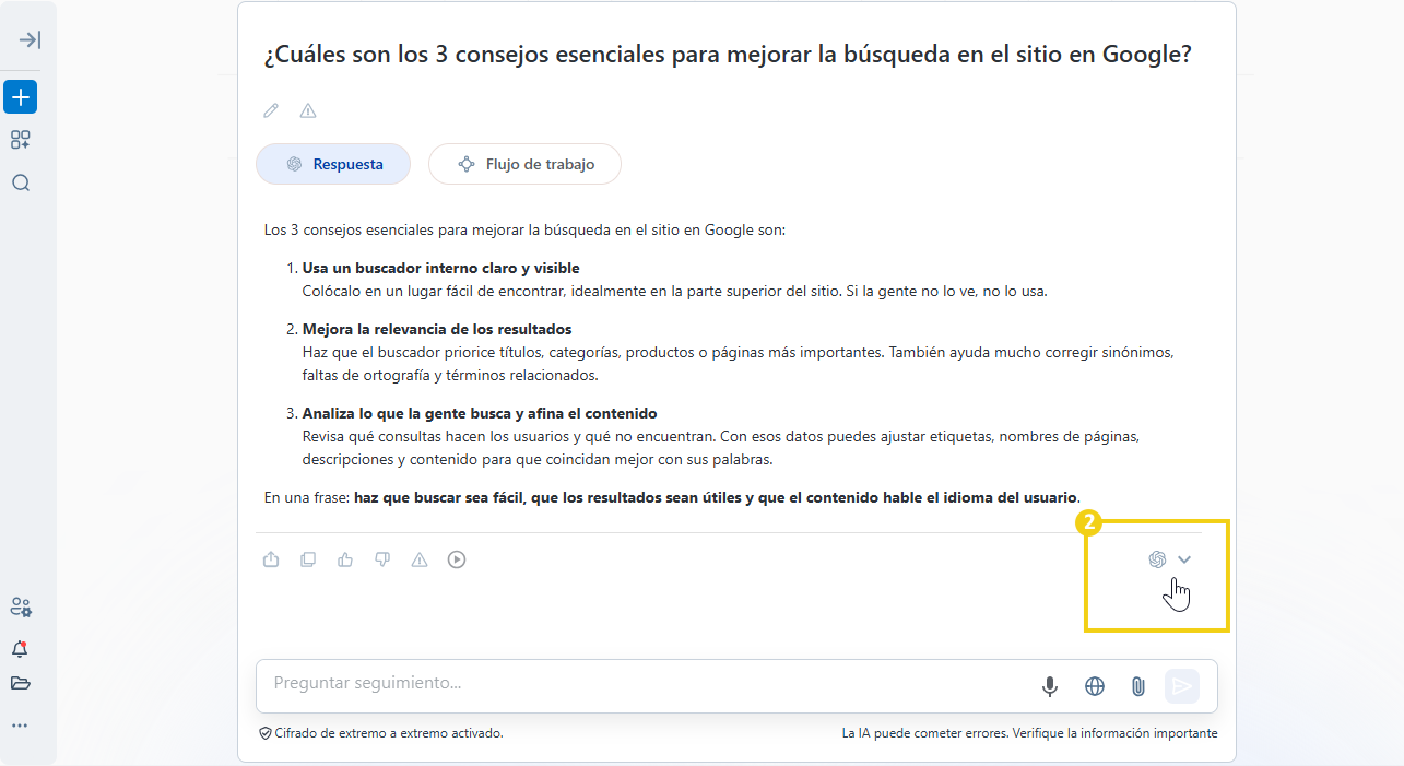 Ícono de flecha que permite alternar entre modelos de inteligencia artificial en AllPass