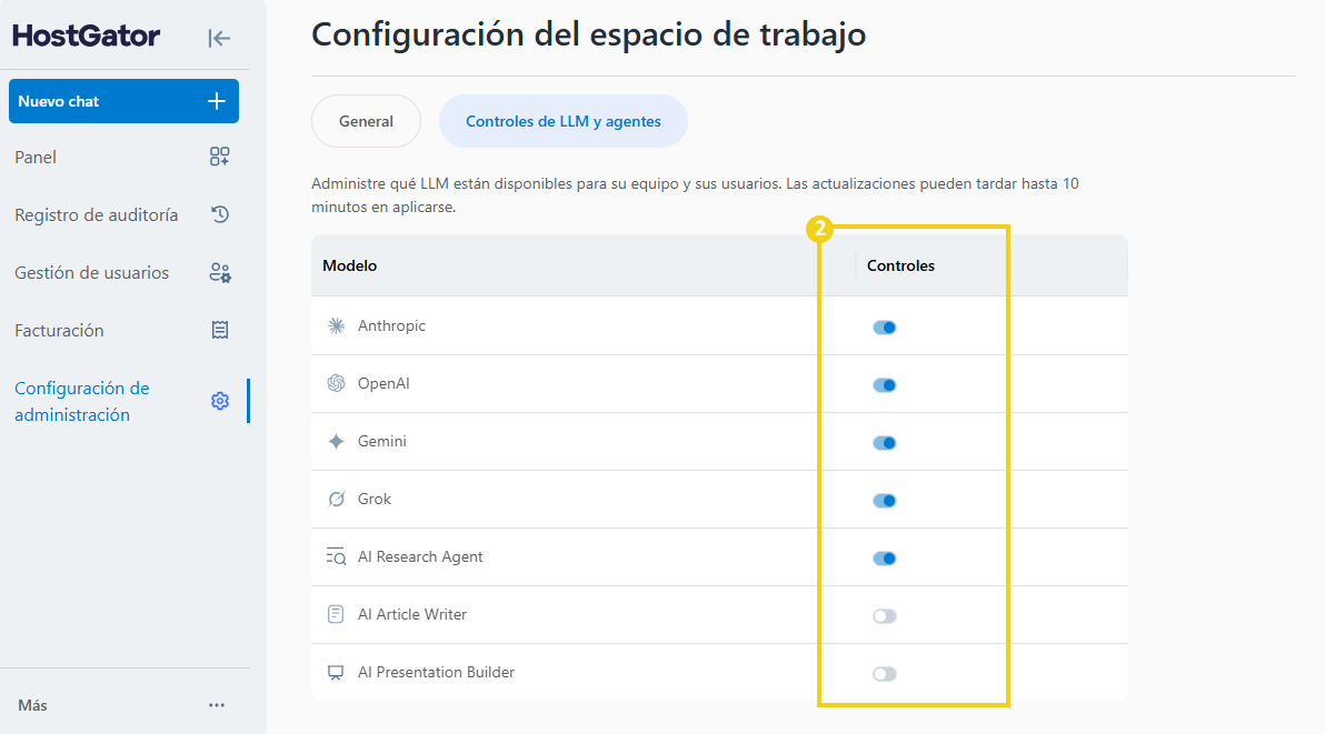 AllPass — ícono "gris" que muestra función LLM desactivada en la herramienta