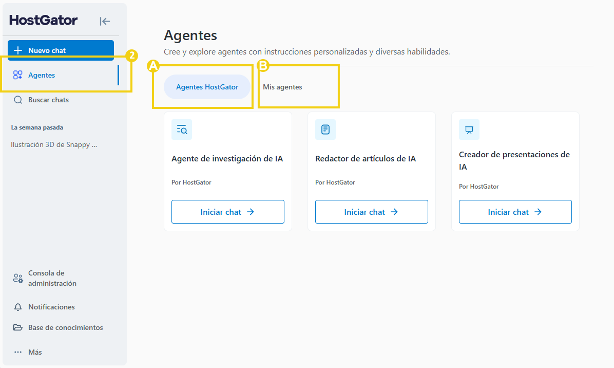 Panel de AllPass — flujo de acceso a los agentes de HostGator y a los creados