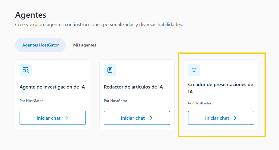 Panel de AllPass — agente de HostGator Creador de Presentaciones en destaque