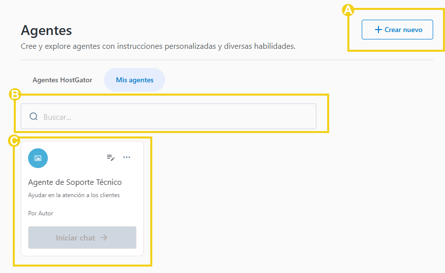Panel de AllPass — opciones para crear agente, buscar y tarjeta de agente creado