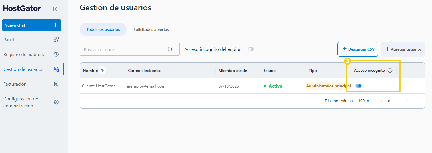 AllPass — botón para habilitar el modo anónimo