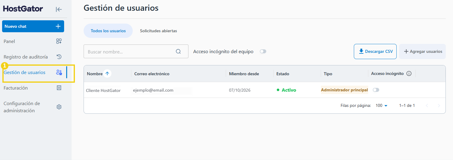 AllPass — opción "Gestión de usuarios"