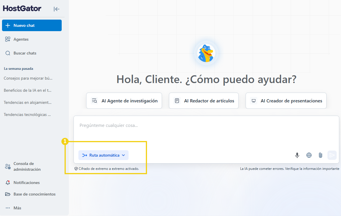 AllPass — opción "Enrutamiento automático" en la pantalla de conversación